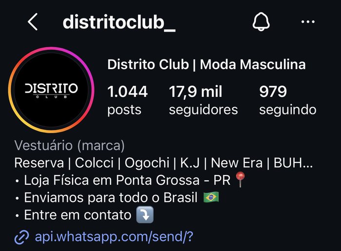 Perfil do Instagram da Distrito Club, Ponta Grossa, 17,9 mil seguidores